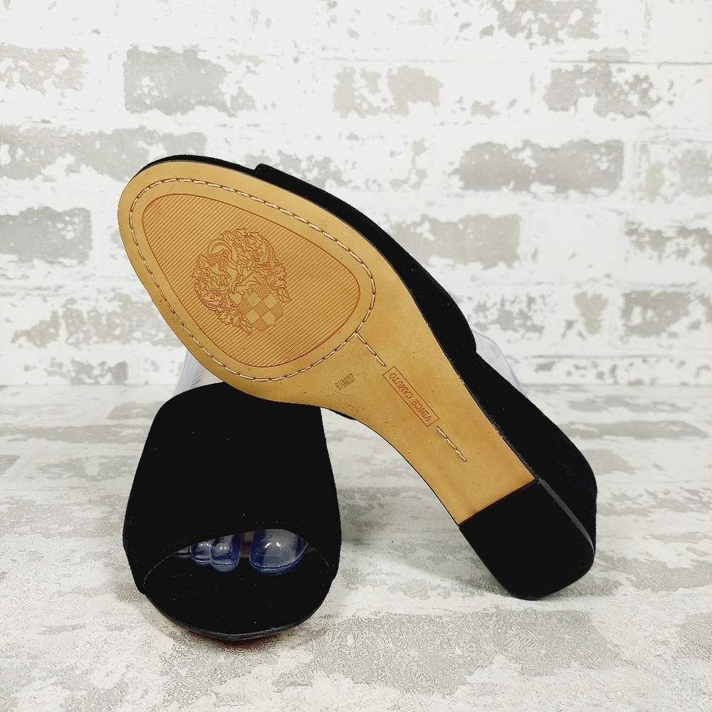 New Vince Camuto Stephena Black Suede Wedge Slip On Sandals W899 - Picture 8 of 13